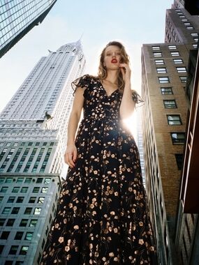 Kensie Black Maxi Dress with Rose Gold Floral Print